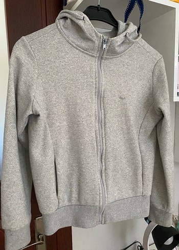 Gri Kapüşonlu Fermuarlı Kadın Sweatshirt - Görsel 3