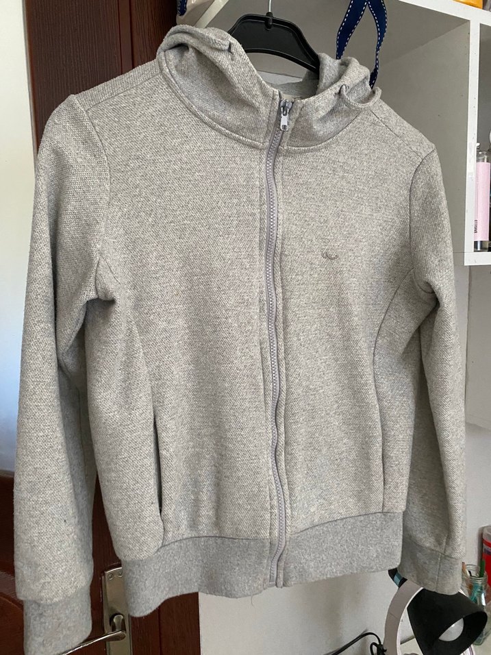 Gri Kapüşonlu Fermuarlı Kadın Sweatshirt - Görsel 3