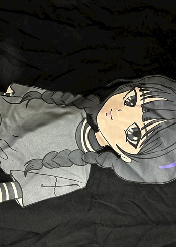 Gri Anime Kız Baskılı Uzun Kollu Tişört - Görsel 3