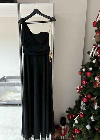 Uzun Siyah Drapeli Straplez Abiye Elbise - Görsel 2