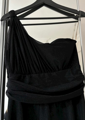 Uzun Siyah Drapeli Straplez Abiye Elbise - Görsel 3