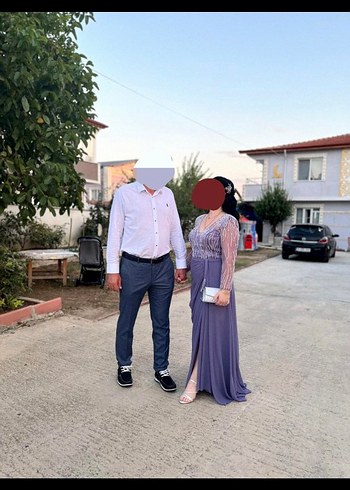 xxl Beden kenzel marka Uzun Kollu Mor İşlemeli Abiye Elbise