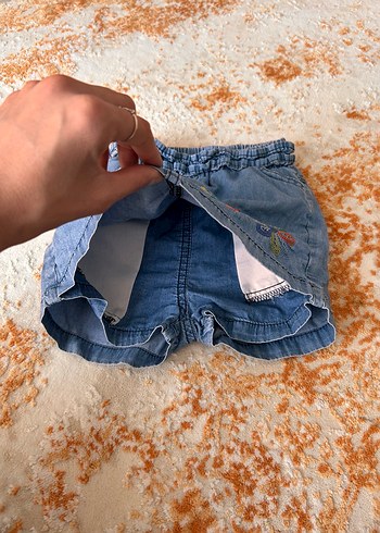 24-36 Ay Beden mavi Renk Nakışlı, Fırfırlı Mavi Kız Kot Şort