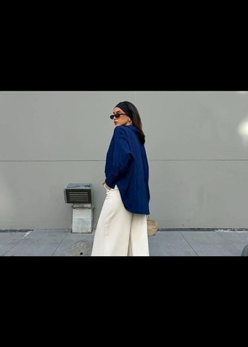 Lacivert minaaise Uzun Kollu Kadın Gömlek - Görsel 4