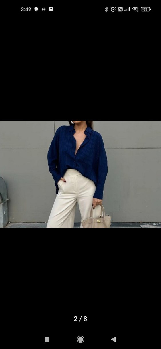 Lacivert minaaise Uzun Kollu Kadın Gömlek - Görsel 2