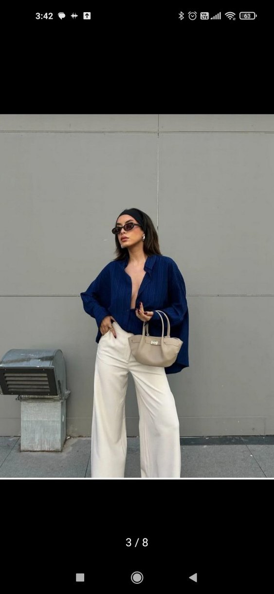 Lacivert minaaise Uzun Kollu Kadın Gömlek - Görsel 3