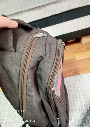 Gri Kahverengi Baskılı Fermuarlı Sırt Çantası - Görsel 9