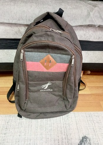 Gri Kahverengi Baskılı Fermuarlı Sırt Çantası - Görsel 2