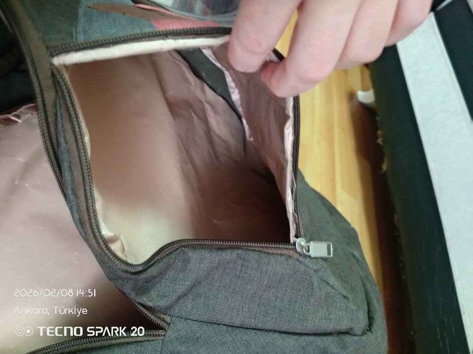 Gri Kahverengi Baskılı Fermuarlı Sırt Çantası - Görsel 3