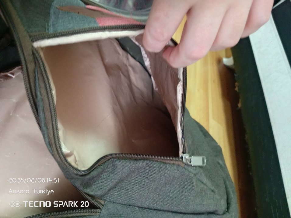 Gri Kahverengi Baskılı Fermuarlı Sırt Çantası - Görsel 4