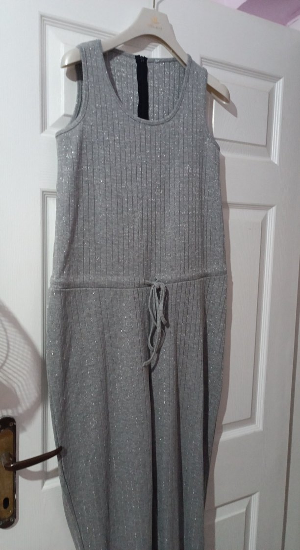 Gri Kadın Triko Uzun Tulum - Görsel 2