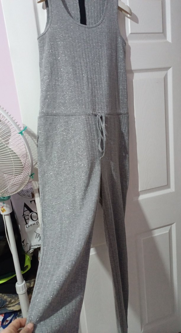 Gri Kadın Triko Uzun Tulum - Görsel 3