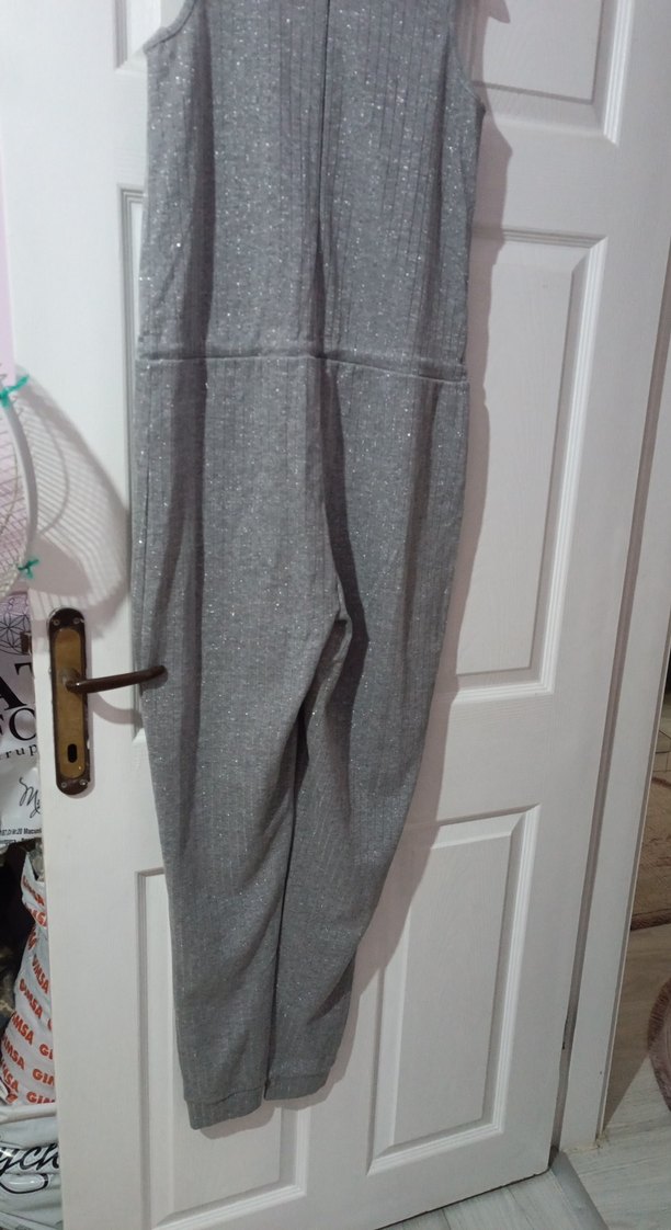 Gri Kadın Triko Uzun Tulum - Görsel 5