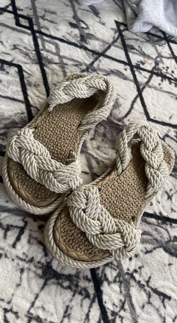 Örgü Detaylı Beyaz Kadın Dolgu Topuklu Sandalet - Görsel 2