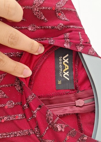 Bordo  Kadın simli abiye - Görsel 8