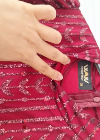 Bordo  Kadın simli abiye - Görsel 7