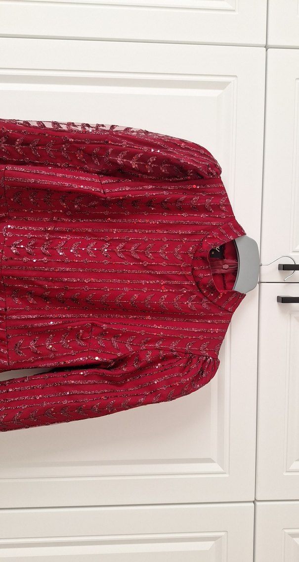 Bordo  Kadın simli abiye - Görsel 2