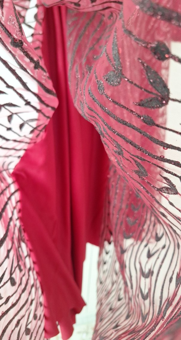 Bordo  Kadın simli abiye - Görsel 3