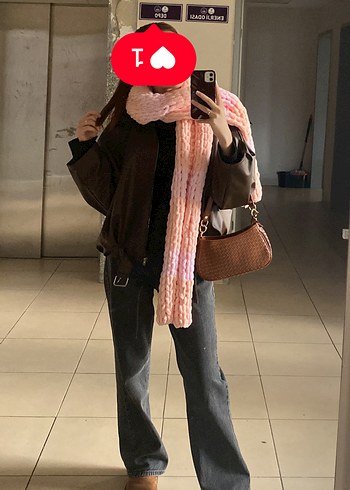 Pembe el örgüsü atkı - Görsel 2