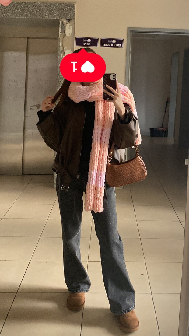 Pembe el örgüsü atkı - Görsel 2