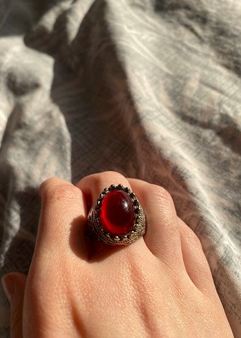 Parlak Kırmızı Taşlı Bohem Erkek Yüzük - Görsel 4
