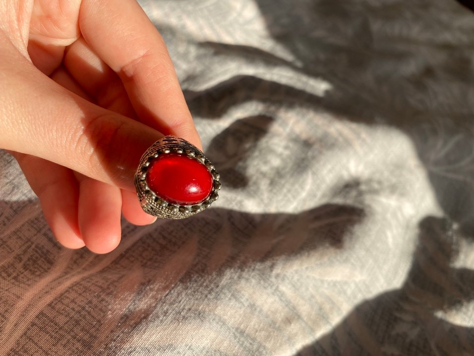 Parlak Kırmızı Taşlı Bohem Erkek Yüzük - Görsel 2