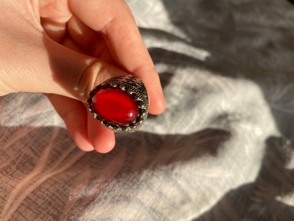 Parlak Kırmızı Taşlı Bohem Erkek Yüzük - Görsel 3