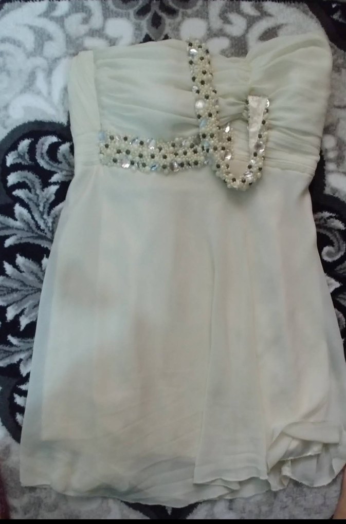 Beyaz Drapeli Straplez Mini Abiye Elbise - Görsel 2