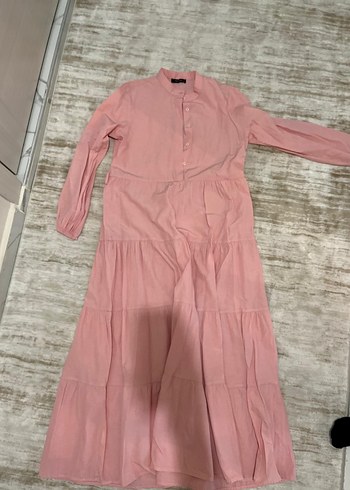Pembe Uzun Keten Elbise, Bohem Tarz