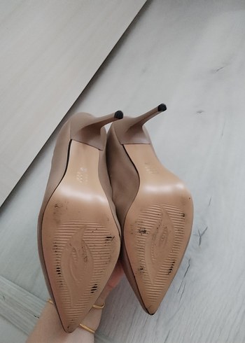 39 Beden Bej Deri Tokalı Stiletto Kadın Ayakkabı
