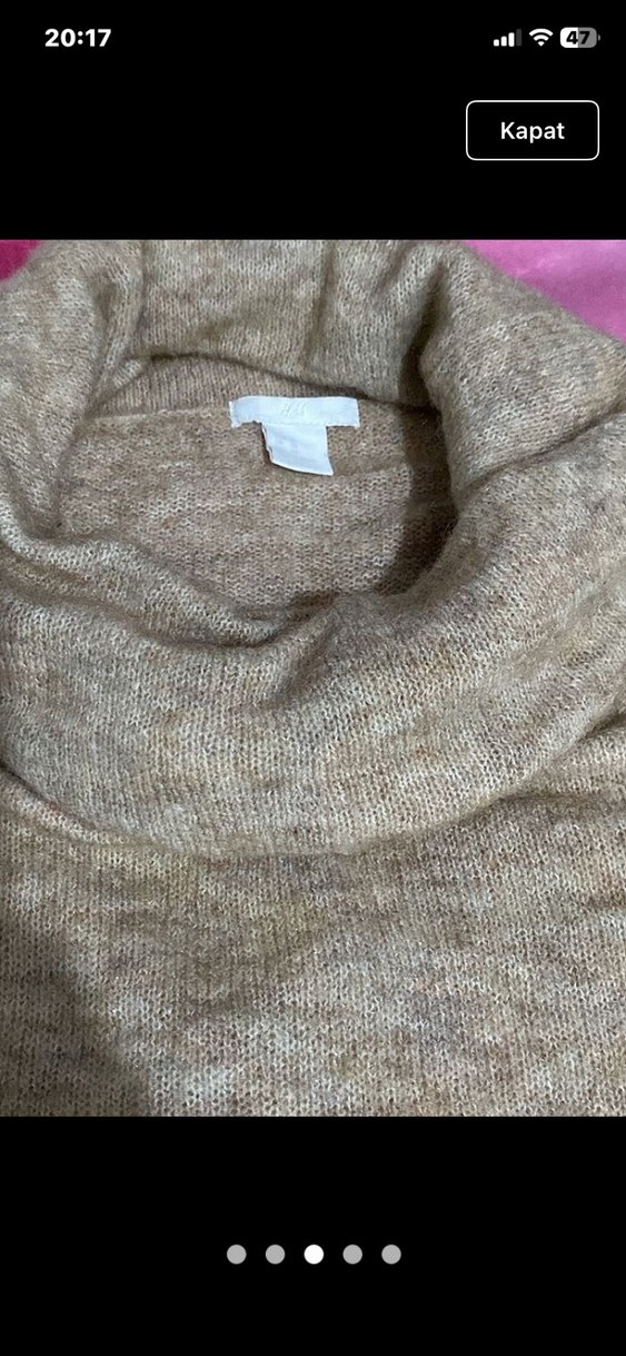 Bej Kadın Boğazlı Triko Kazak - Görsel 3