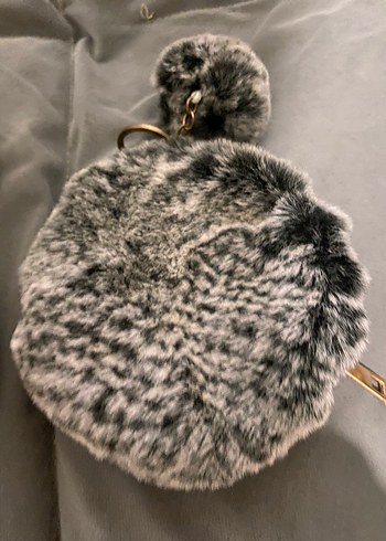 Gri Leopar Desenli Kadın Tüylü cüzdan - Görsel 2