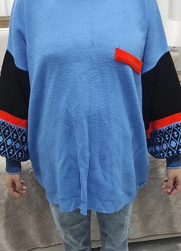 diğer Beden mavi Renk Bayan triko tunik modeli