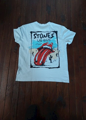 Rolling Stones Las Vegas Beyaz Baskılı Erkek Tişört,L beden. - Görsel 2