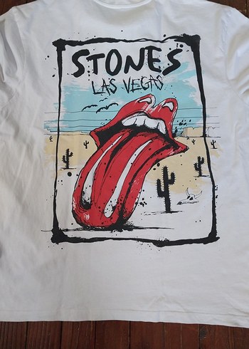 Rolling Stones Las Vegas Beyaz Baskılı Erkek Tişört,L beden. - Görsel 5