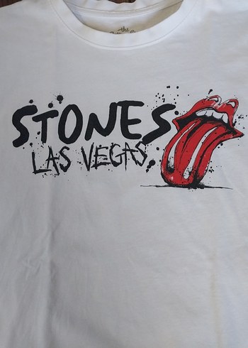Rolling Stones Las Vegas Beyaz Baskılı Erkek Tişört,L beden. - Görsel 3