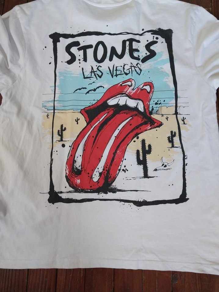 Rolling Stones Las Vegas Beyaz Baskılı Erkek Tişört,L beden. - Görsel 5