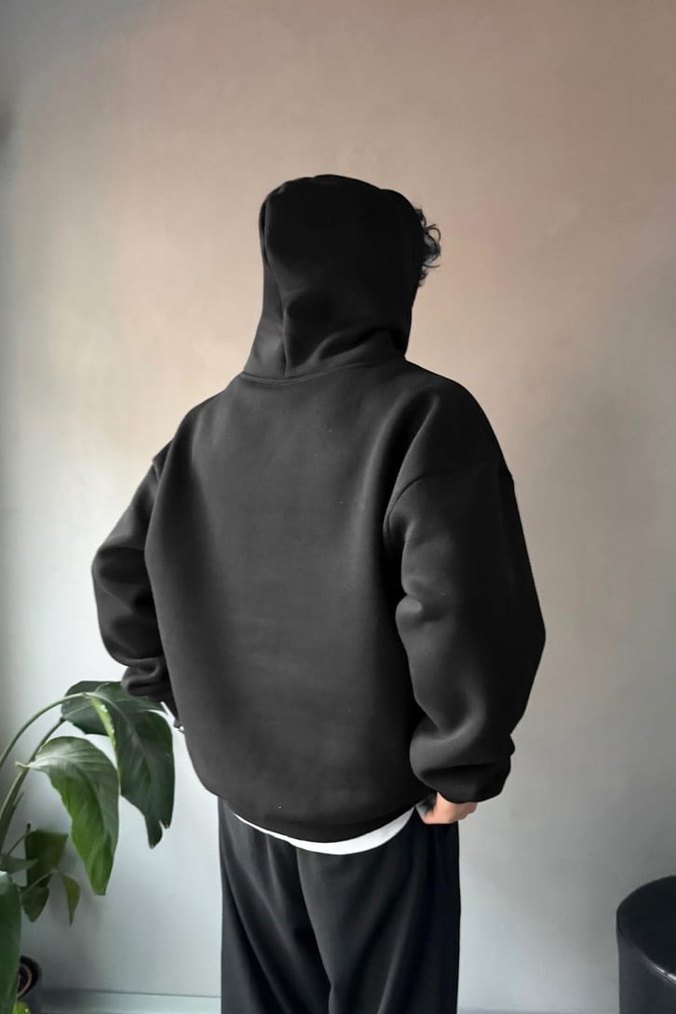 Erkek Siyah Rahat Kesim Sweatshirt - Görsel 2