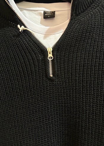 Yarım Fermuarlı Siyah Triko Kazak - Görsel 2