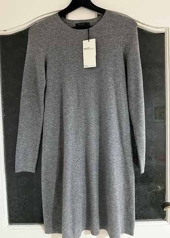 Bershka Gri Kadın Triko Midi Elbise