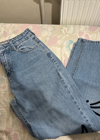 Kadın Mavi desenli mom jean