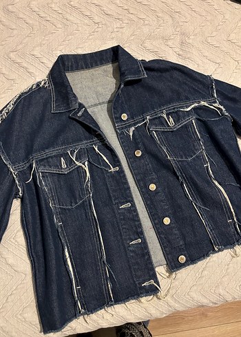 Vintage Düğmeli Mavi Kadın Denim Ceket - Görsel 2