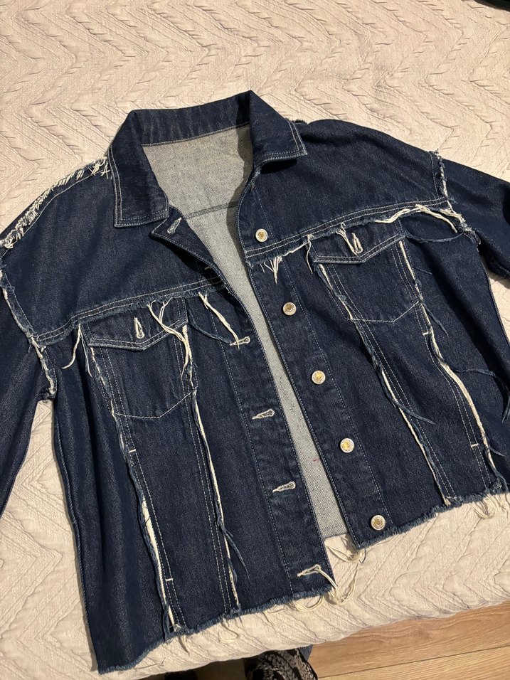 Vintage Düğmeli Mavi Kadın Denim Ceket - Görsel 2