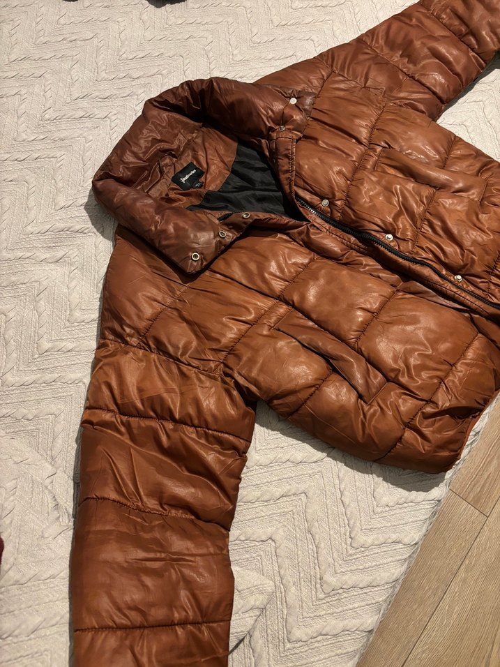 Stradivarius Kahverengi Deri Kadın Kışlık Mont - Görsel 2