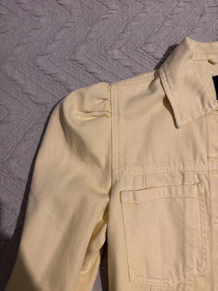 BERSHKA Düğmeli limon sarısı Kadın Denim Ceket - Görsel 4