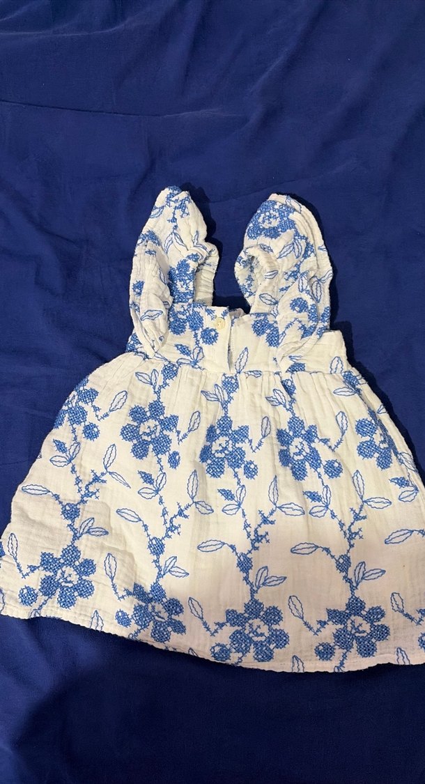 Zara Mavi Nakışlı Kolsuz Bohem Kız Elbisesi - Görsel 4