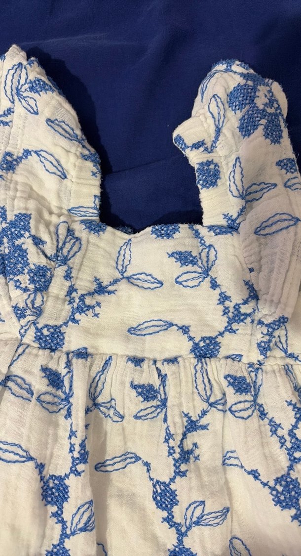 Zara Mavi Nakışlı Kolsuz Bohem Kız Elbisesi - Görsel 2