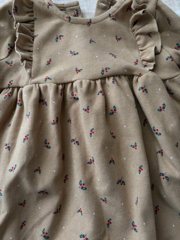 Kız Çocuk Bej Uzun Kollu Fırfırlı Elbise - Görsel 2
