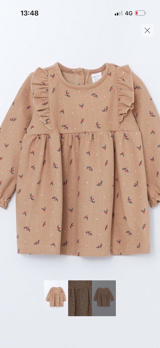 Kız Çocuk Bej Uzun Kollu Fırfırlı Elbise - Görsel 4