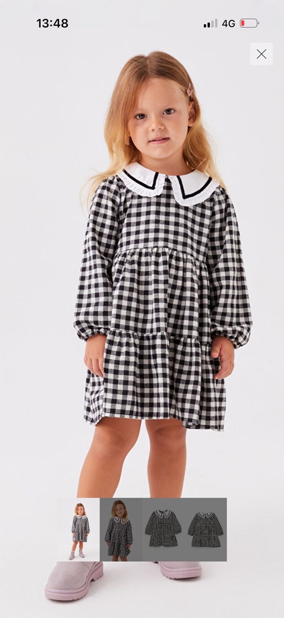 Beyaz ve Siyah Ekose Kız Elbisesi - Görsel 3